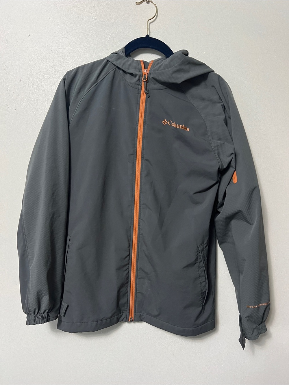 Columbia Kids Gray Hooded Jacket with Orange Zipper